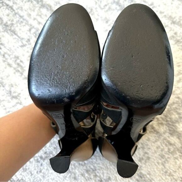 CHANEL Black Suede Tassel Lace Open Toe Heel Sandal IT 36 - Picture 12 of 14